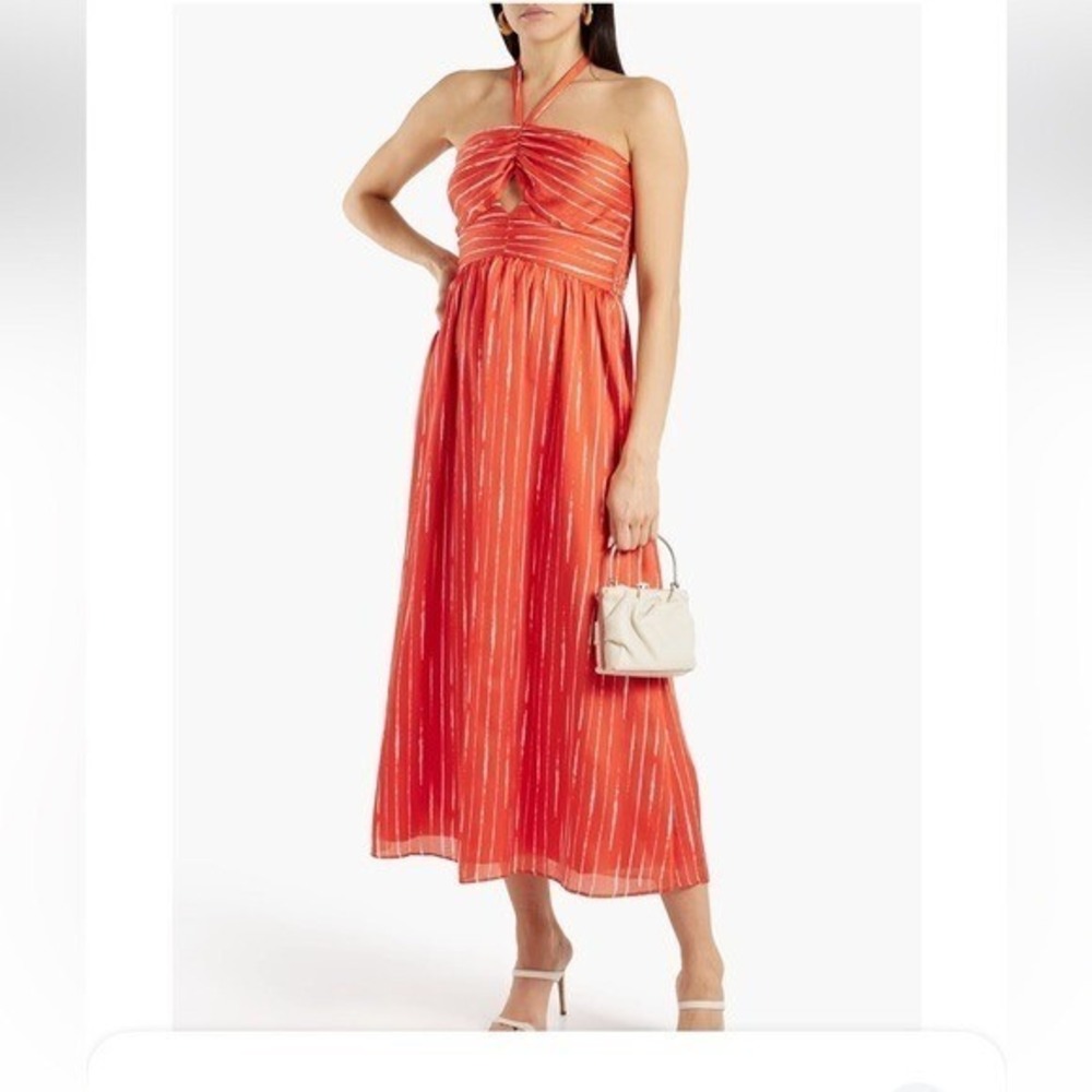 Sachin &‎ Babi Reid Orange Georgette Stripe Halter Maxi Dress Size 4 Keyhole